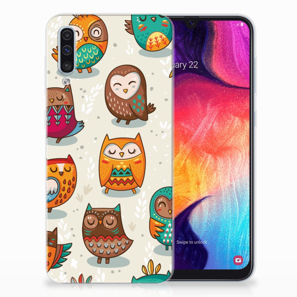 Samsung Galaxy A50 TPU Hoesje Vrolijke Uilen