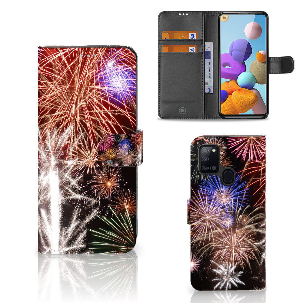 Samsung Galaxy A21s Wallet Case met Pasjes Vuurwerk