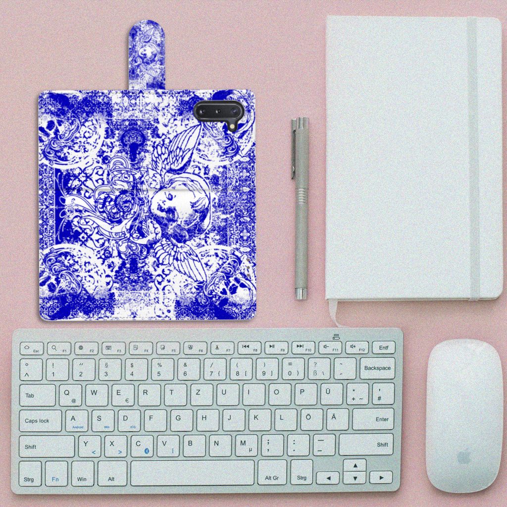 Telefoonhoesje met Naam Samsung Galaxy Note 10 Angel Skull Blauw
