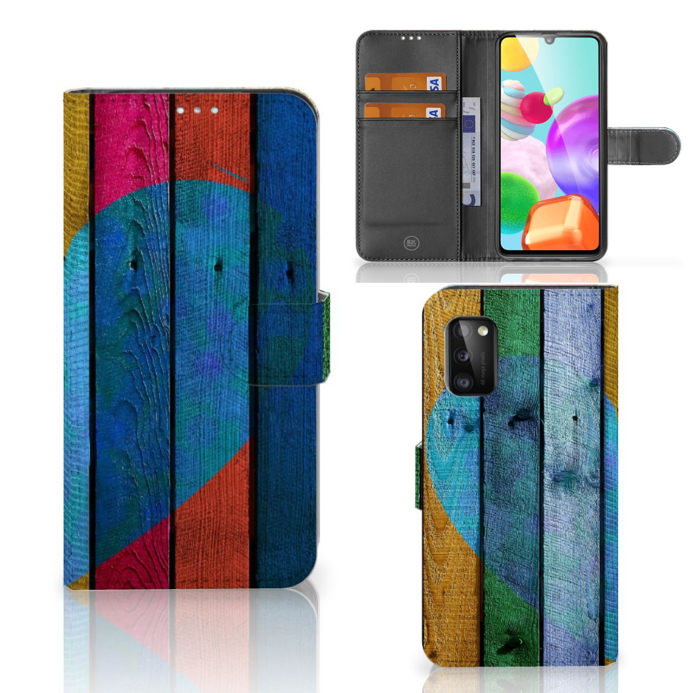 Samsung Galaxy A41 Book Style Case Wood Heart - Cadeau voor je Vriend