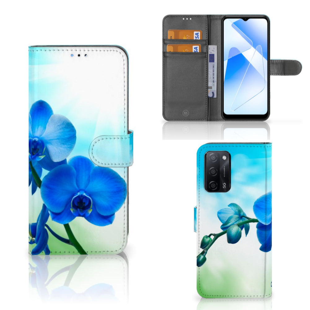 OPPO A16/A16s/A54s Hoesje Orchidee Blauw - Cadeau voor je Moeder