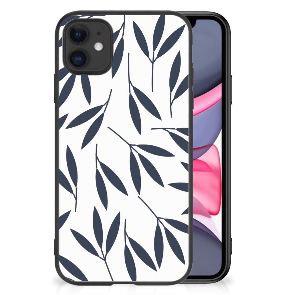 iPhone 11 Bloemen Hoesje Leaves Blue B2C Telecom