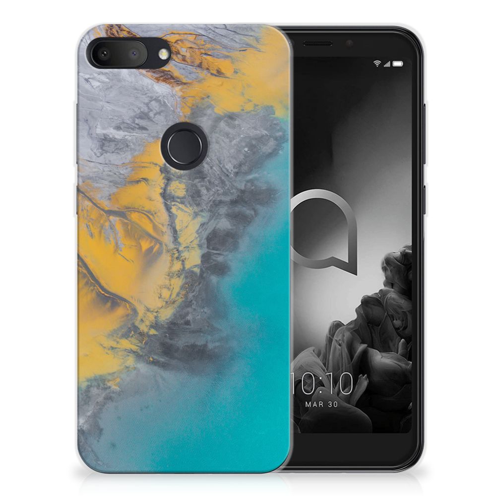 Alcatel 1S (2019) TPU Siliconen Hoesje Marble Blue Gold