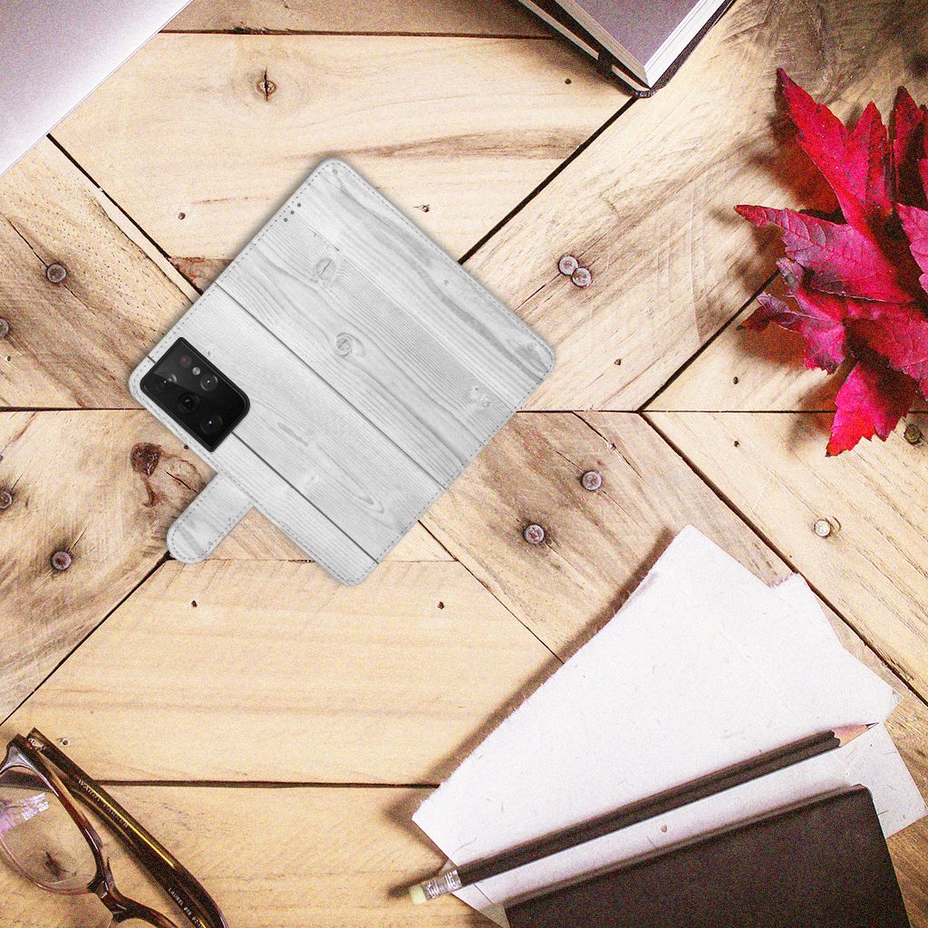 Samsung Galaxy S21 Ultra Book Style Case White Wood