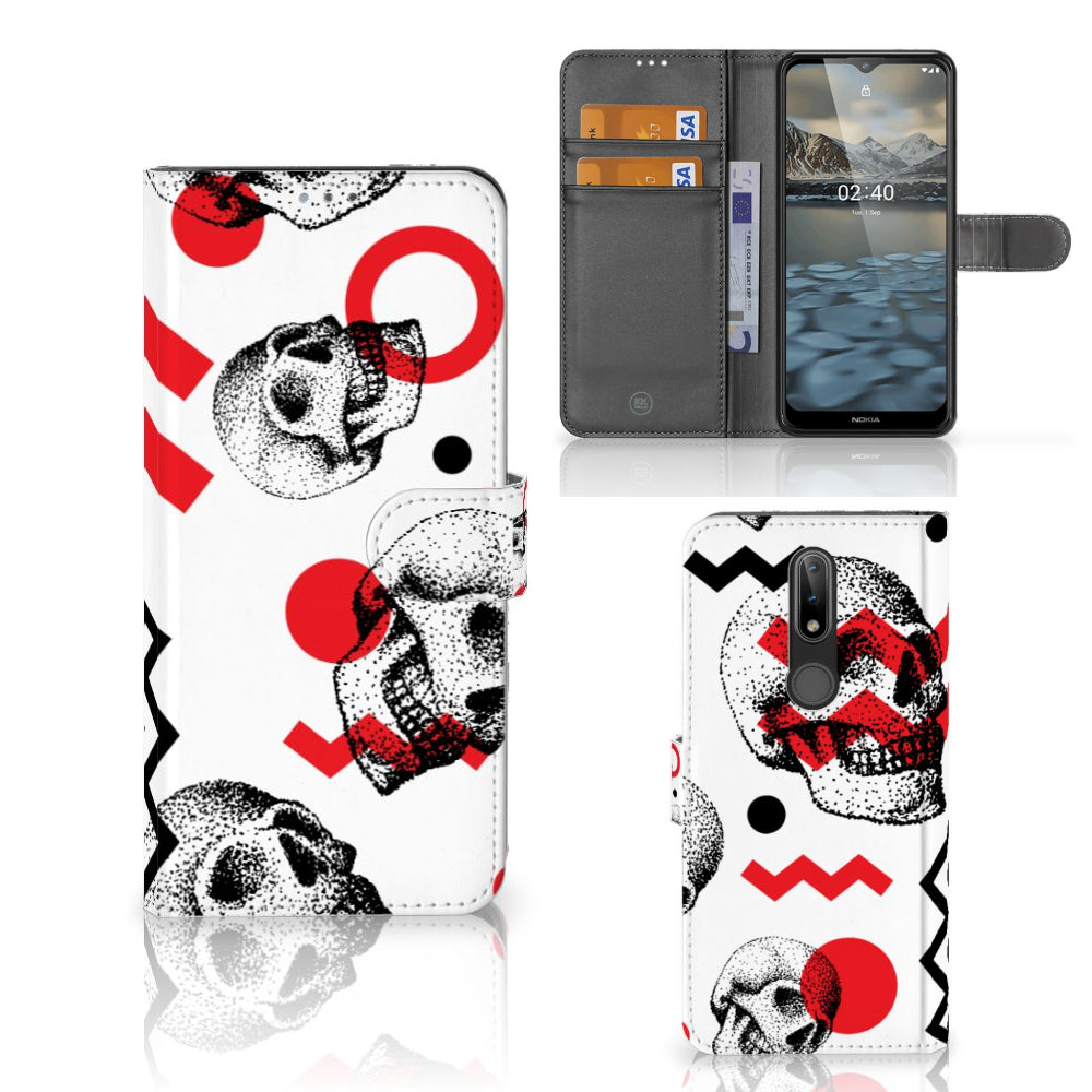 Telefoonhoesje met Naam Nokia 2.4 Skull Red