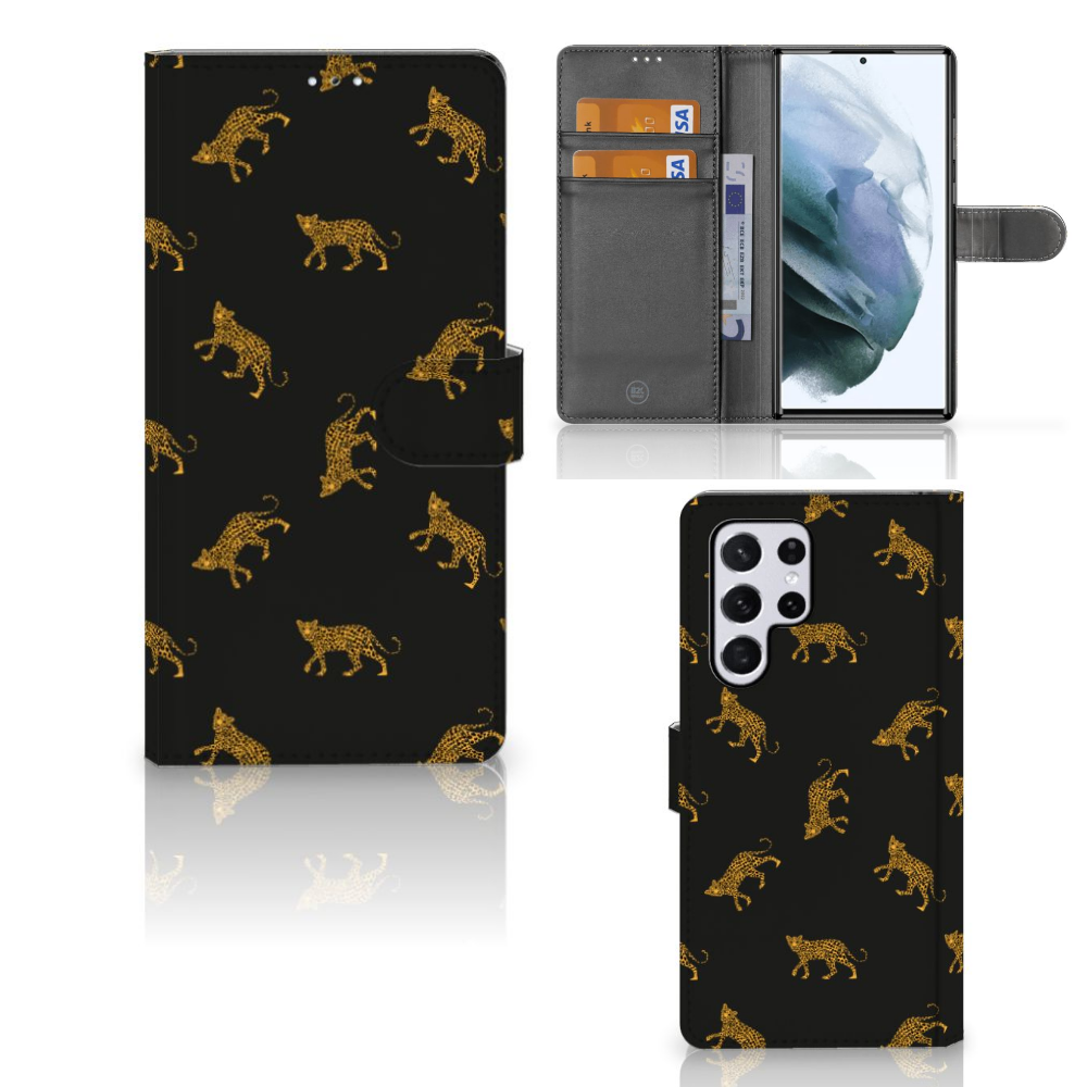 Telefoonhoesje met Pasjes voor Samsung Galaxy S22 Ultra Leopards