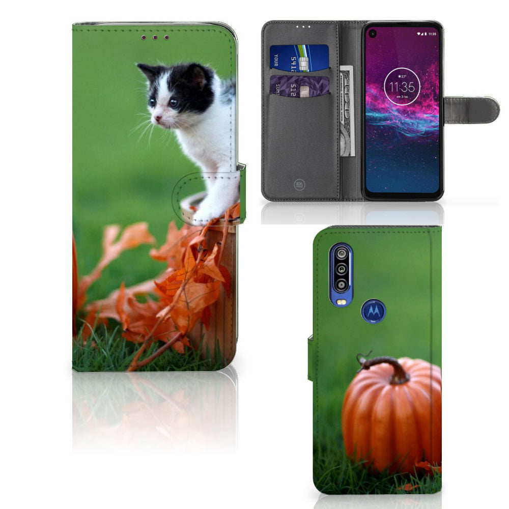 Motorola One Action Telefoonhoesje met Pasjes Kitten