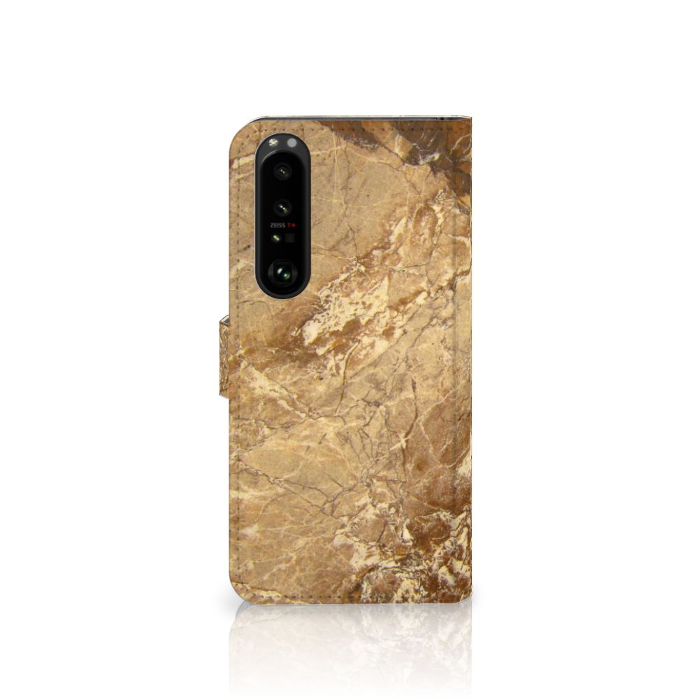 Sony Xperia 1 III Bookcase Marmer Creme met luxe marmer design en TPU-siliconen bescherming.