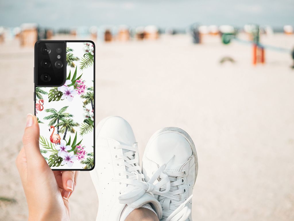 Samsung Galaxy S21 Ultra Dierenprint Telefoonhoesje Flamingo Palms B2C Telecom