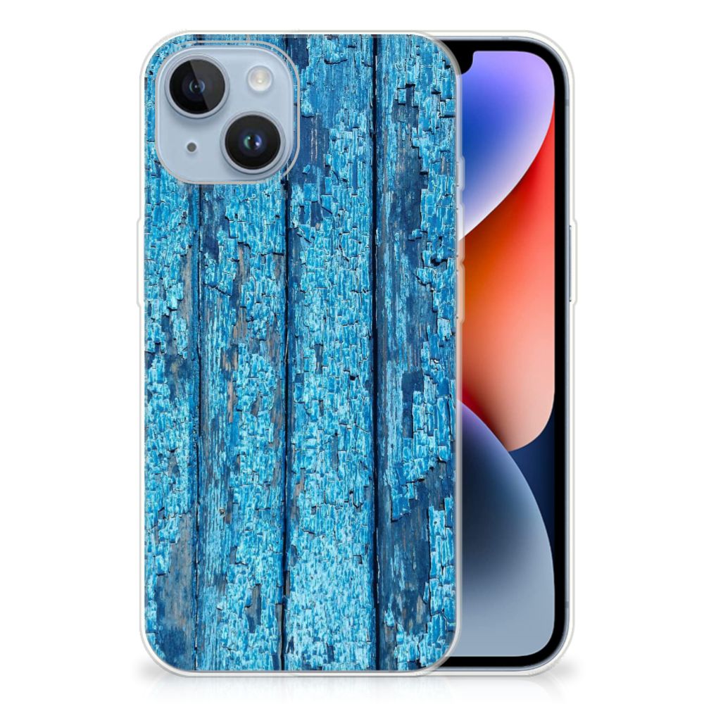 Apple iPhone 14 Bumper Hoesje Wood Blue