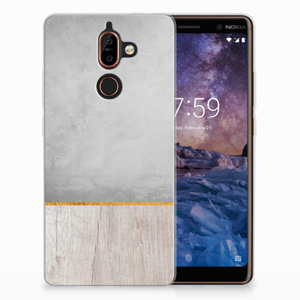 Nokia 7 Plus Bumper Hoesje Wood Concrete