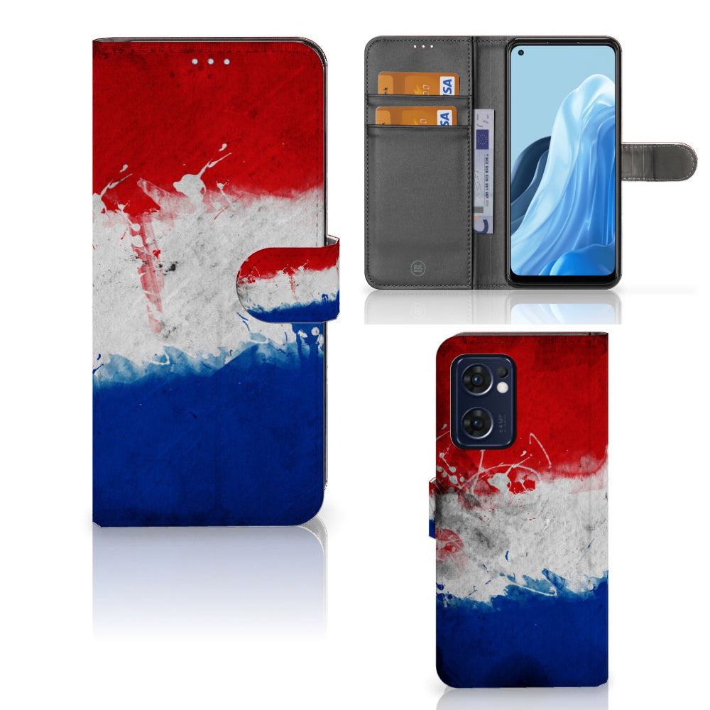 OPPO Find X5 Lite | Reno 7 5G Bookstyle Case Nederland met artistieke Nederlandse vlag design.