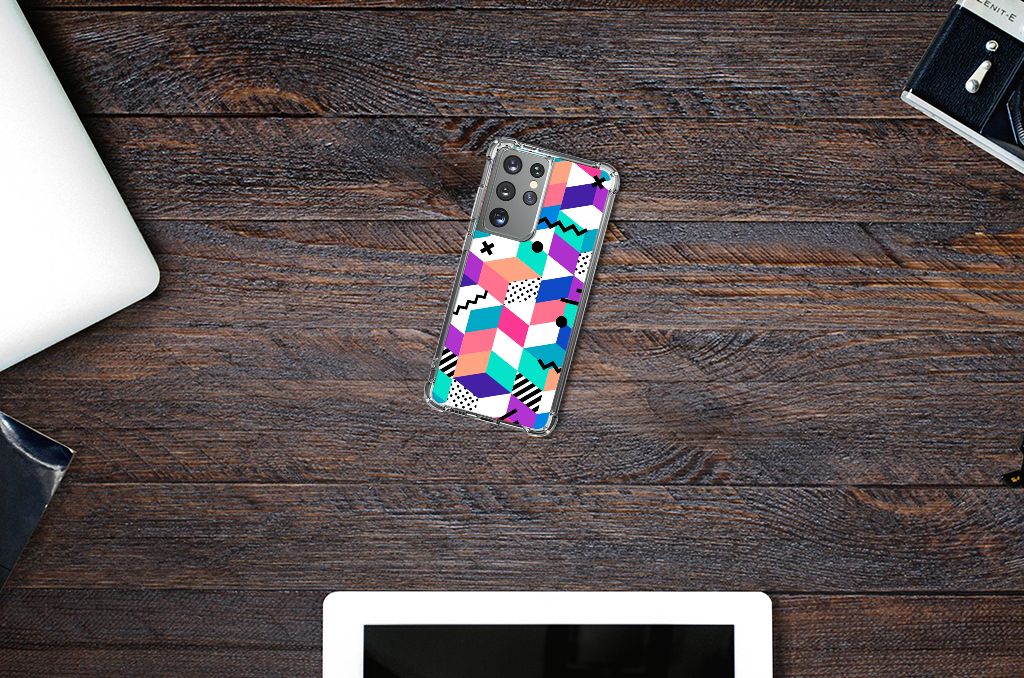 Samsung Galaxy S21 Ultra Shockproof Case Blokken Kleurrijk B2C Telecom