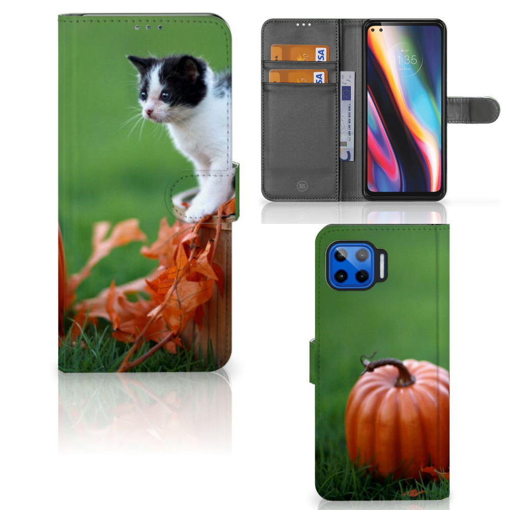Motorola Moto G 5G Plus Telefoonhoesje met Pasjes Kitten