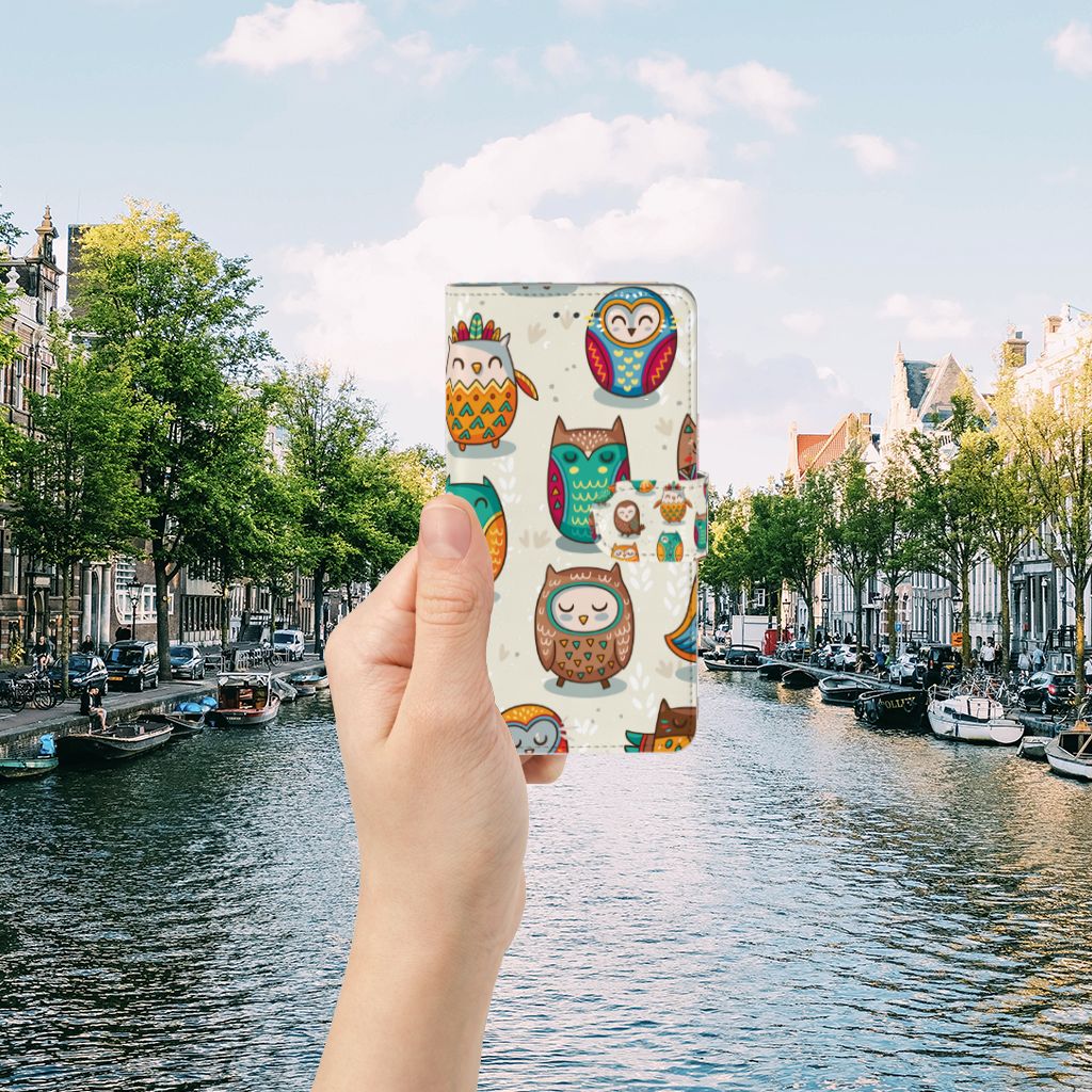 Samsung Galaxy J7 2016 Telefoonhoesje met Pasjes Vrolijke Uilen