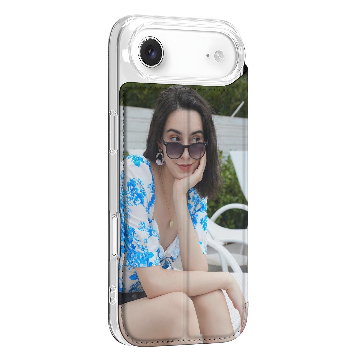 iPhone Air Stand Case Hoesje Maken met Foto transparant ontwerp zij aanzicht