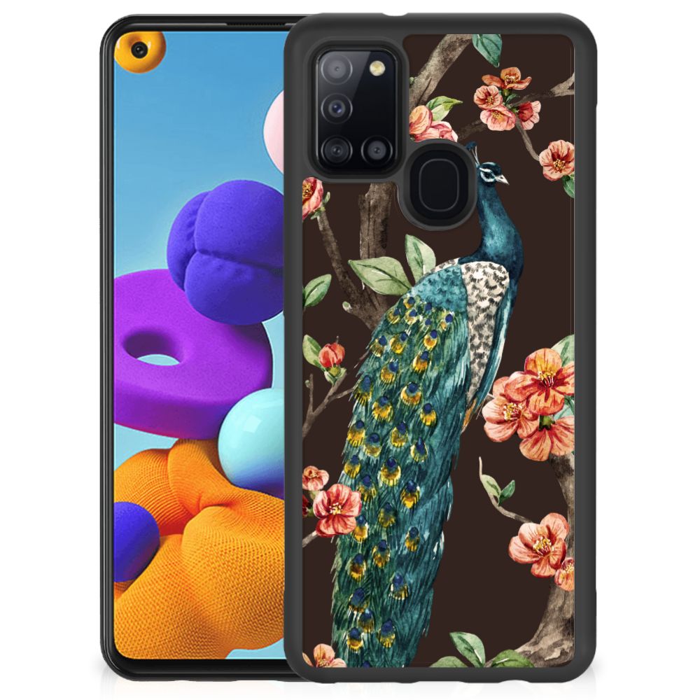 Samsung Galaxy A21s Back Cover Pauw met Bloemen