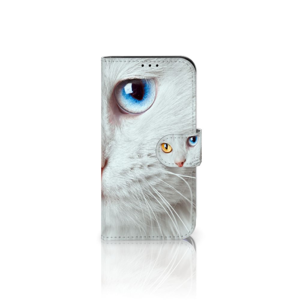 iPhone 13 Mini Telefoonhoesje met Pasjes Witte Kat