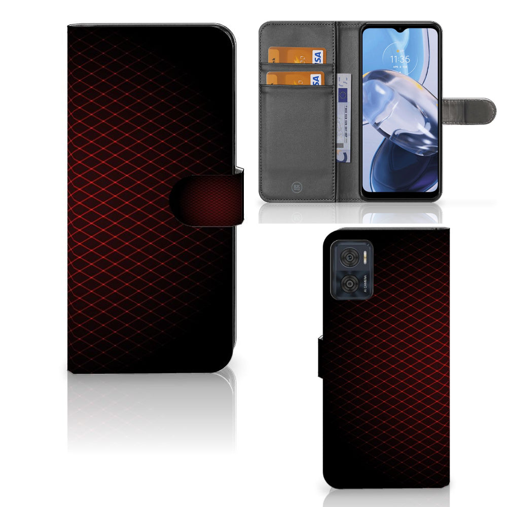 Motorola Moto E22 | E22i Telefoon Hoesje Geruit Rood met ruimte voor 3 pasjes, minimalistisch design