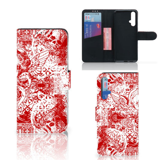 Telefoonhoesje met Naam Honor 20 Angel Skull Rood