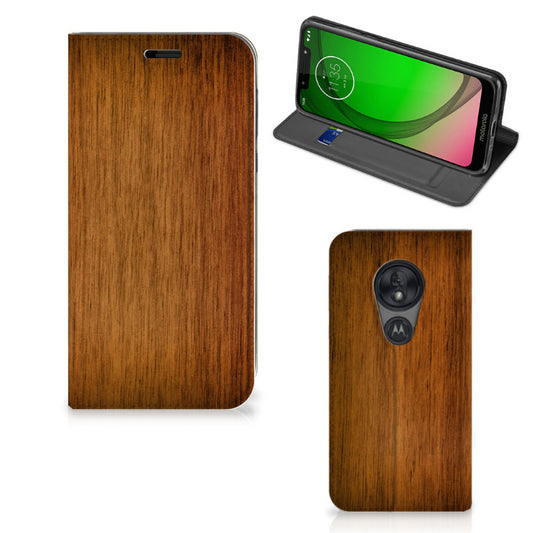 Motorola Moto G7 Play Book Wallet Case Donker Hout