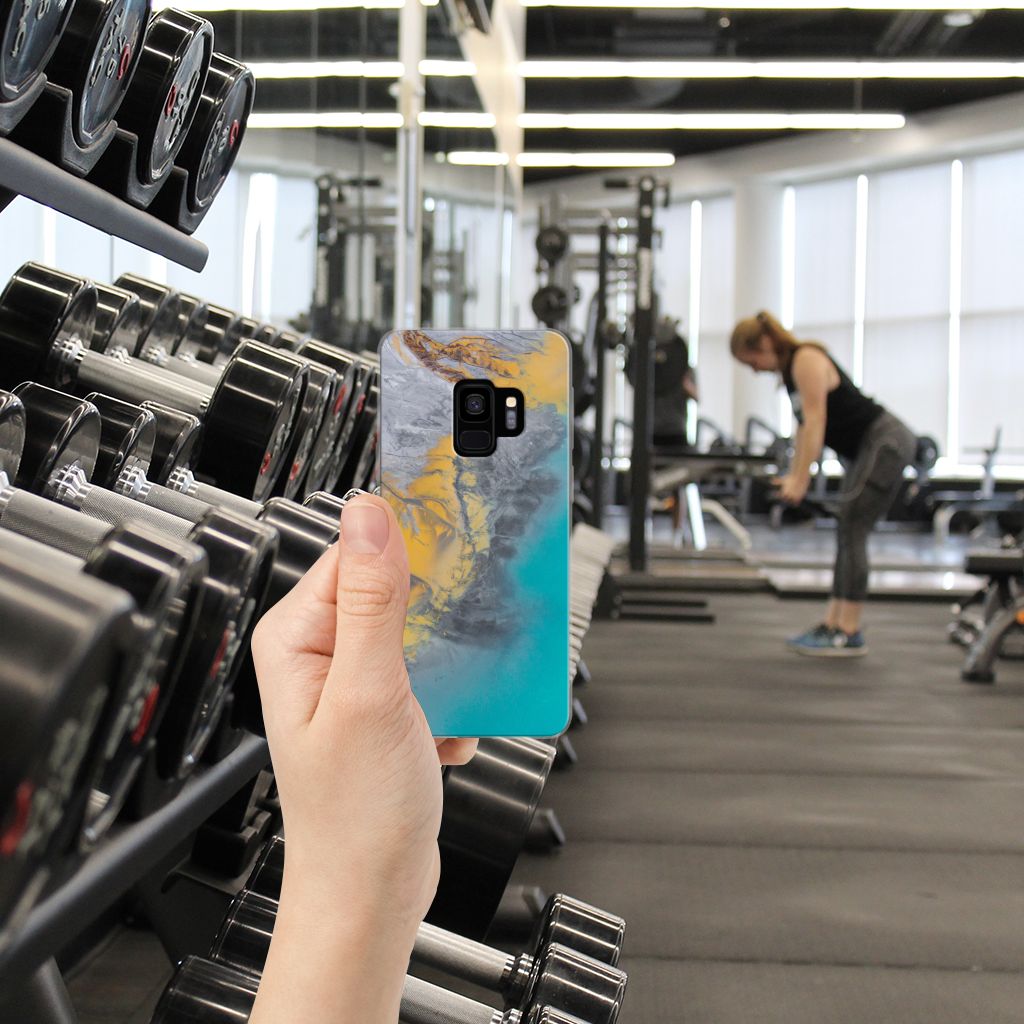 Samsung Galaxy S9 TPU Siliconen Hoesje Marble Blue Gold
