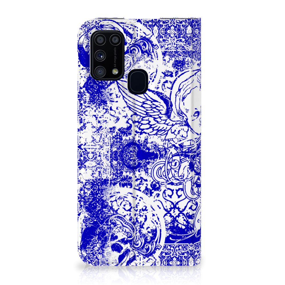 Mobiel BookCase Samsung Galaxy M31 Angel Skull Blauw - B2C Telecom