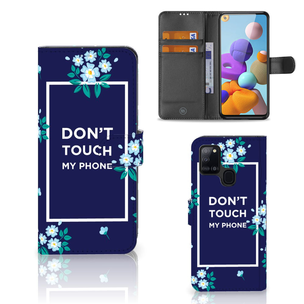 Samsung Galaxy A21s Portemonnee Hoesje Flowers Blue DTMP