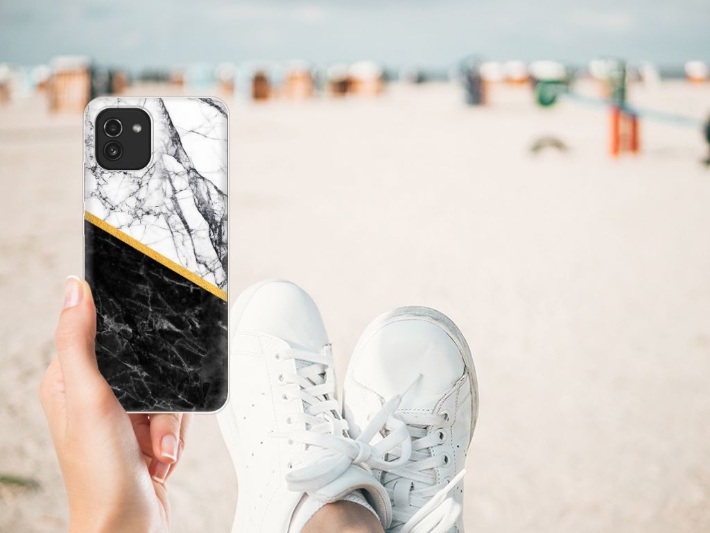Samsung Galaxy A03 TPU Siliconen Hoesje Marmer Wit Zwart - Origineel Cadeau Man B2C Telecom