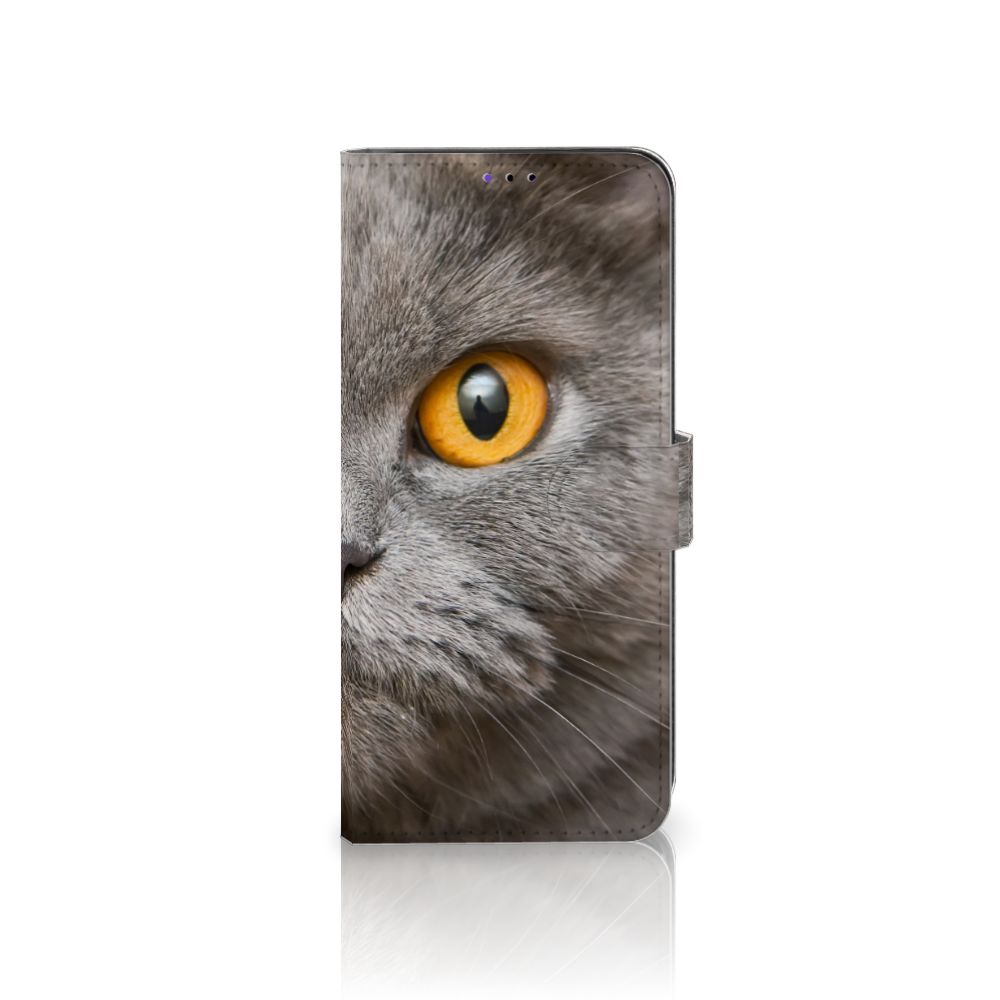 Telefoonhoesje met Pasjes Samsung Galaxy A22 5G Britse Korthaar met afbeelding van een Britse korthaar kat.