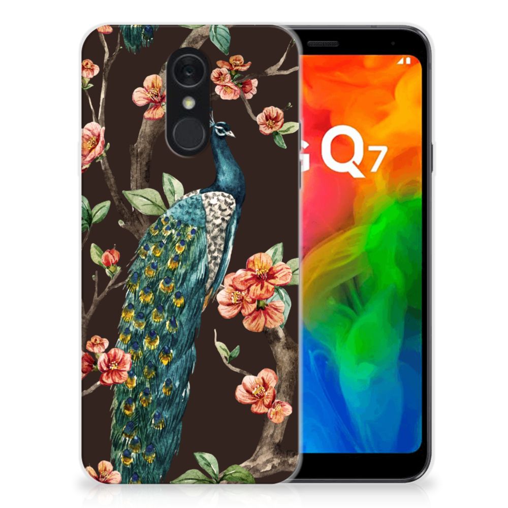 LG Q7 TPU Hoesje Pauw met Bloemen