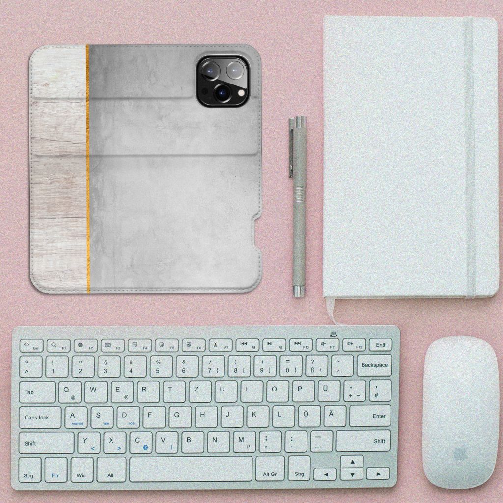 iPhone 14 Pro Max Book Wallet Case Wood Concrete - B2C Telecom