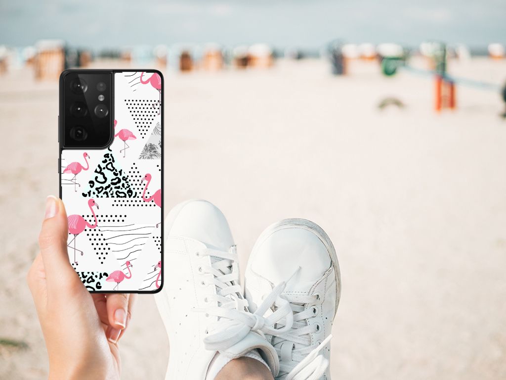 Samsung Galaxy S21 Ultra Dierenprint Telefoonhoesje Flamingo Triangle B2C Telecom