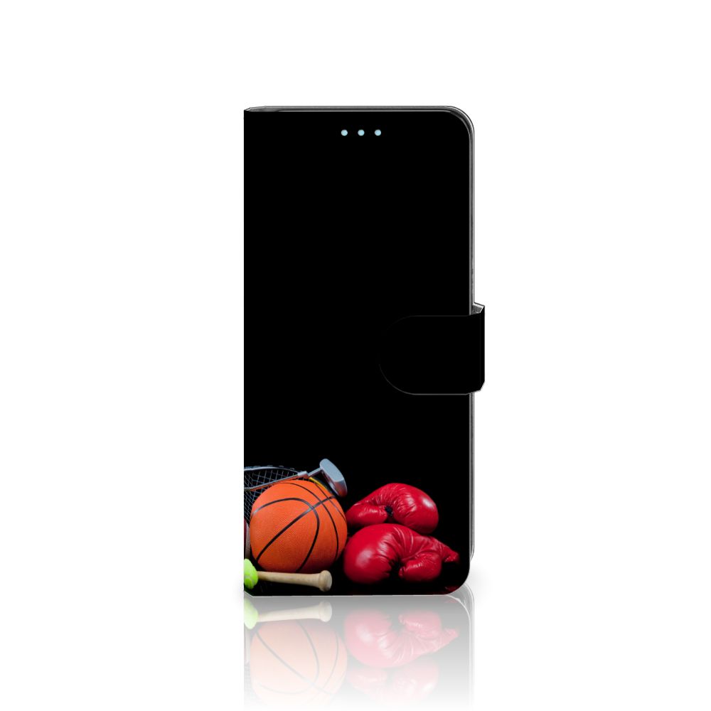 Sony Xperia 10 III Wallet Case met Pasjes Sports met afbeeldingen van sportartikelen zoals een basketball en bokshandschoenen.