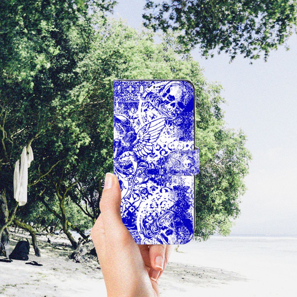 Telefoonhoesje met Naam Motorola Edge 30 Pro Angel Skull Blauw