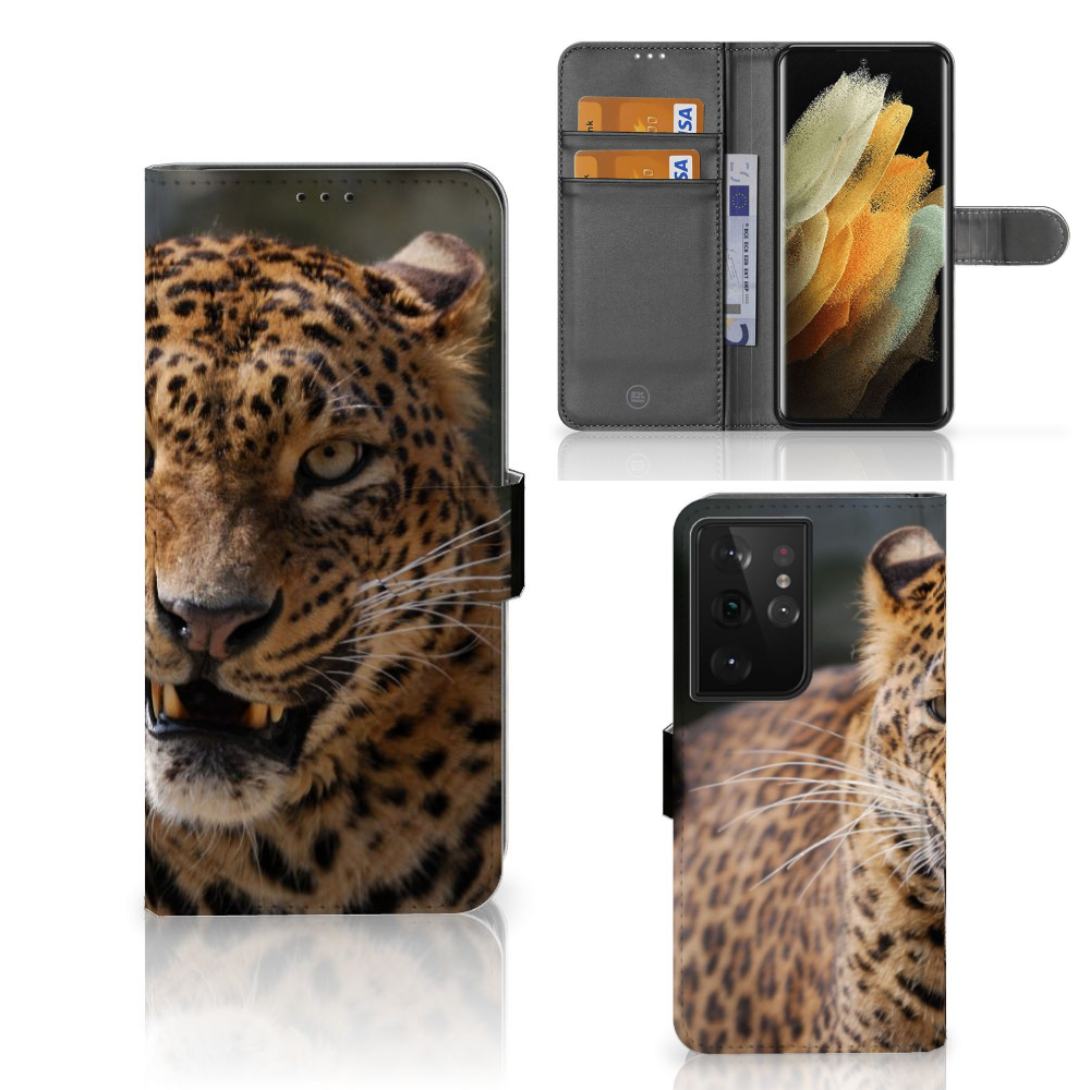 Samsung Galaxy S21 Ultra Telefoonhoesje met Pasjes Luipaard