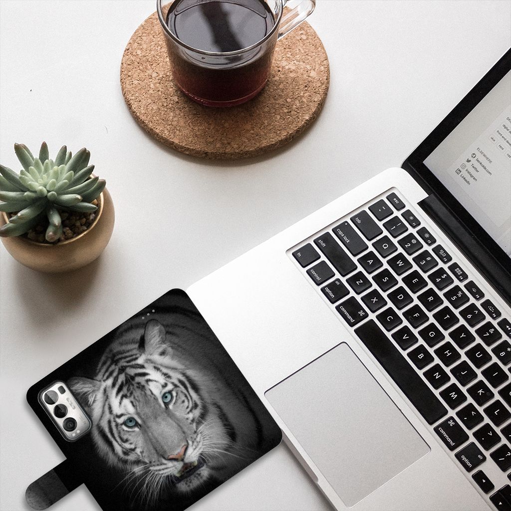 OPPO Find X3 Neo 5G Telefoonhoesje met Pasjes Tijger