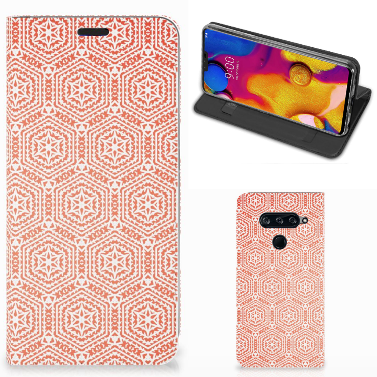 LG V40 Thinq Hoesje met Magneet Pattern Orange