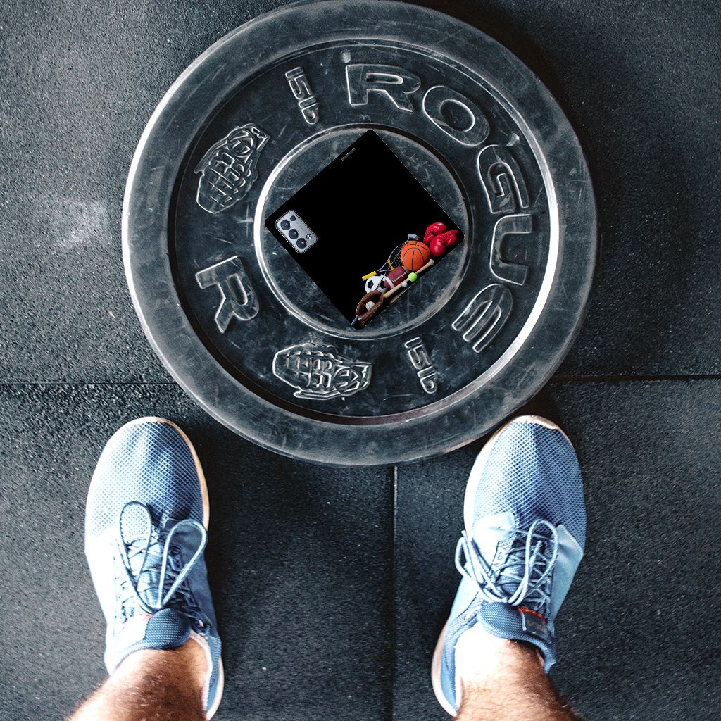 OPPO Reno 6 Pro Plus 5G Hippe Standcase Sports stored inside a weight plate in a gym setting.