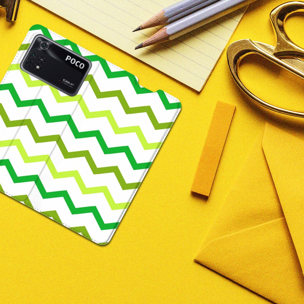 Poco X4 Pro 5G Hoesje met Magneet Zigzag Groen - B2C Telecom