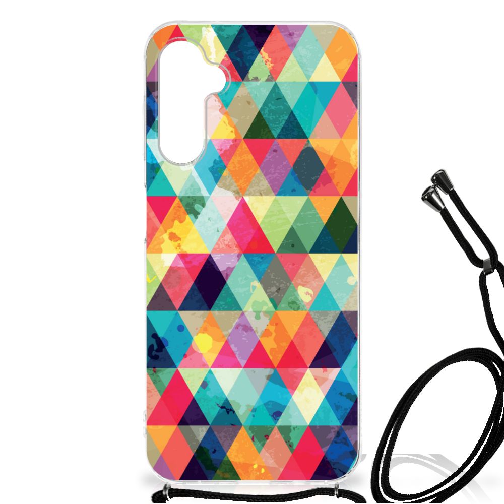 Samsung Galaxy A14 5G Doorzichtige Silicone Hoesje Geruit met kleurrijk geruit design.