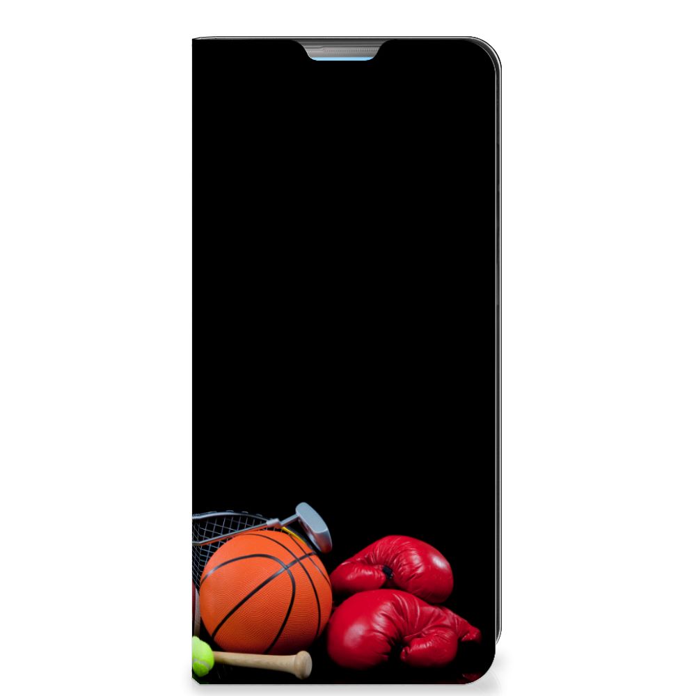 OPPO A74 4G Hippe Standcase Sports met sport afbeeldingen en houder voor pasje.