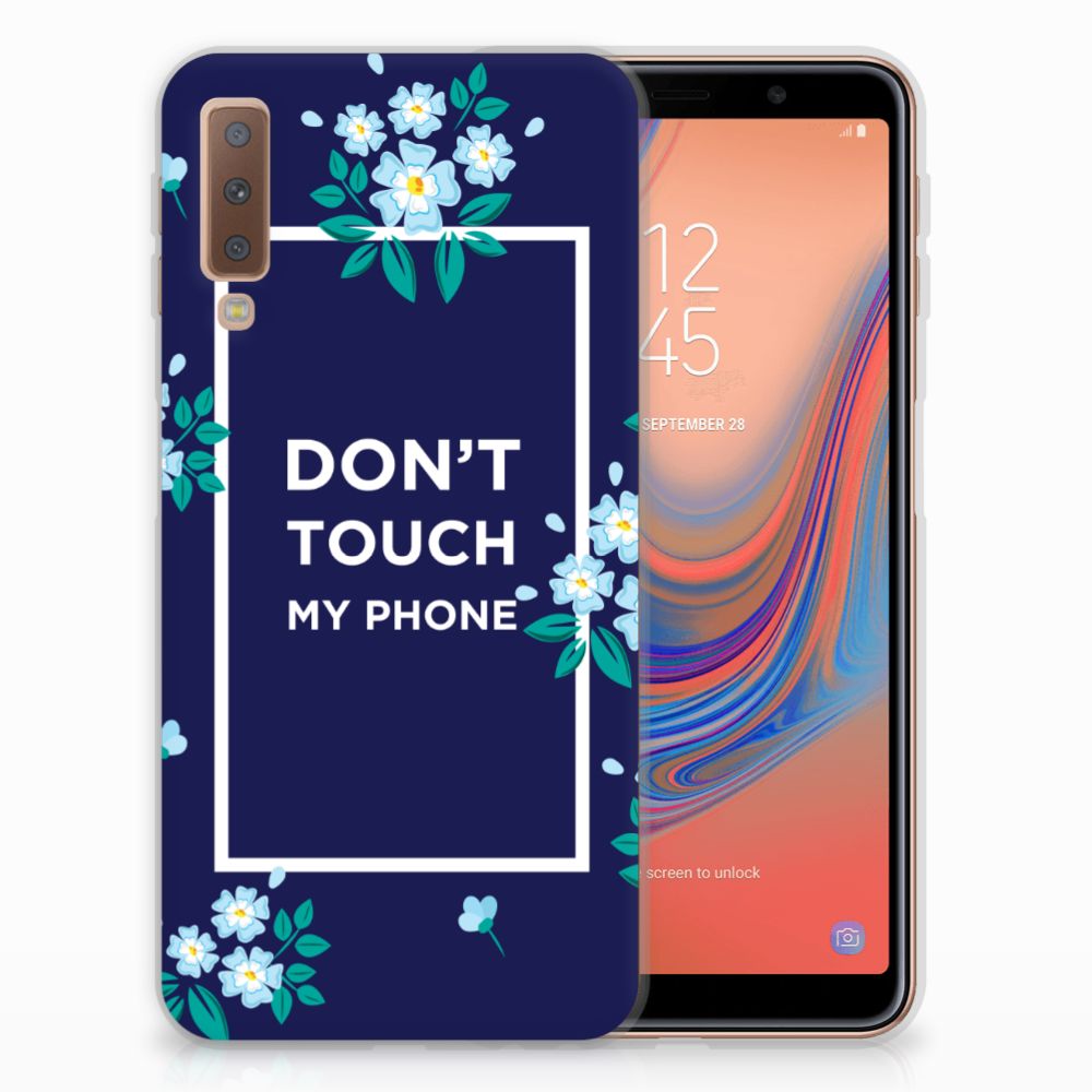 Samsung Galaxy A7 (2018) Silicone-hoesje Flowers Blue DTMP