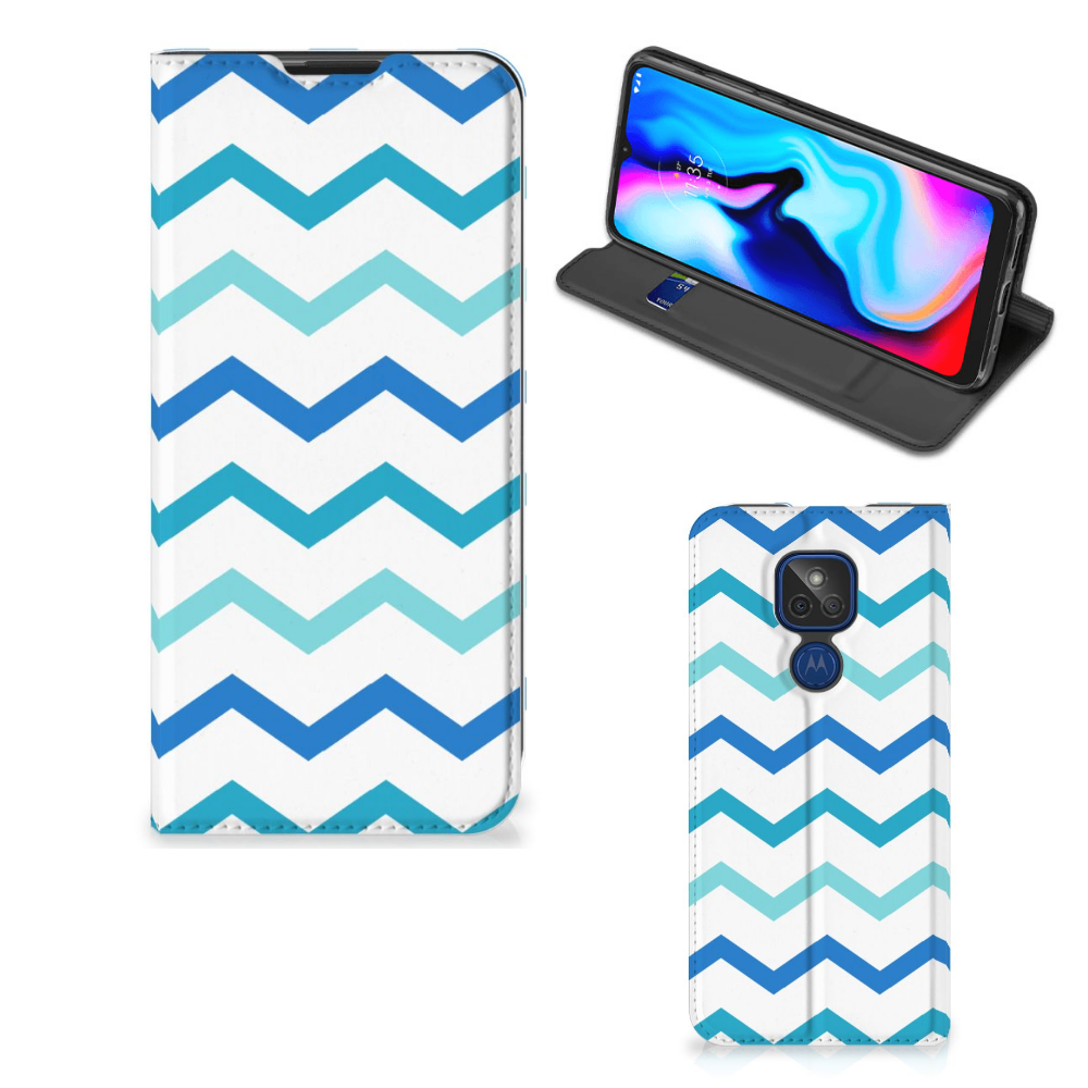 Motorola Moto G9 Play Hoesje met Magneet Zigzag Blauw - B2C Telecom