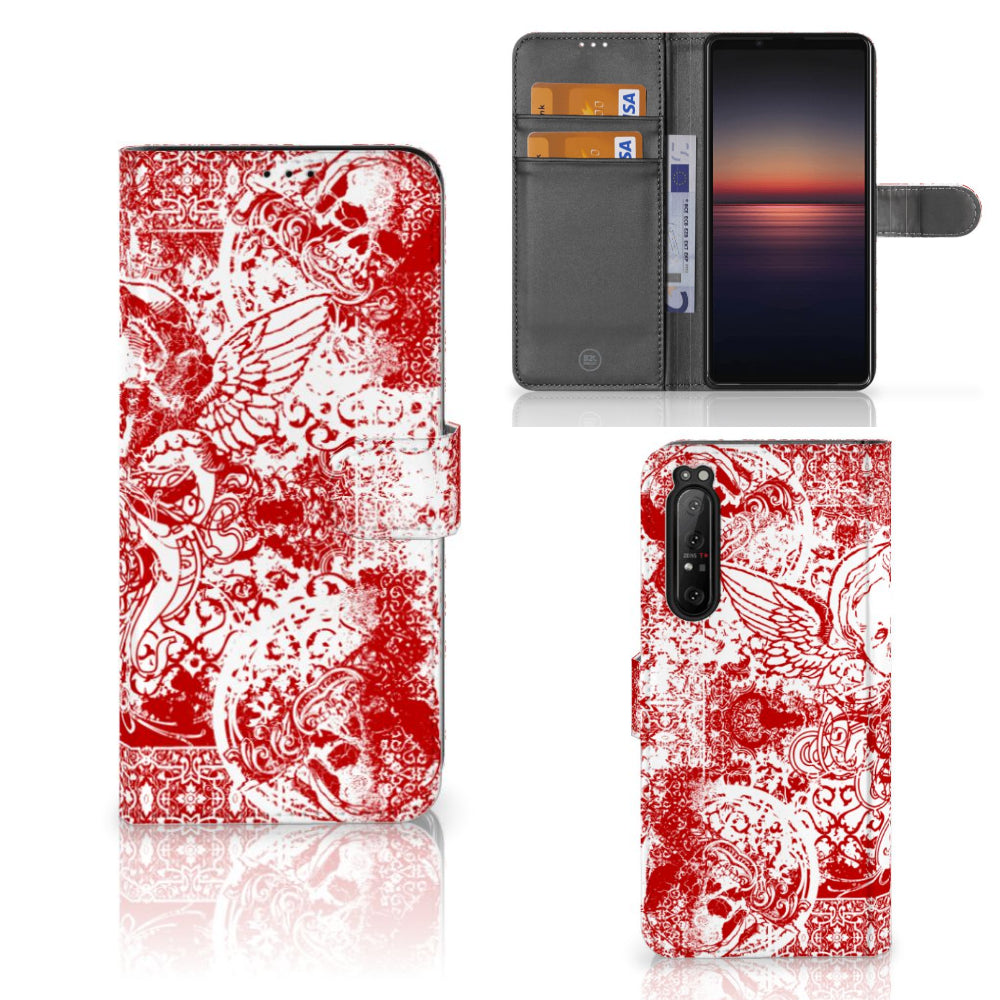 Telefoonhoesje met Naam Sony Xperia 1 II Angel Skull Rood