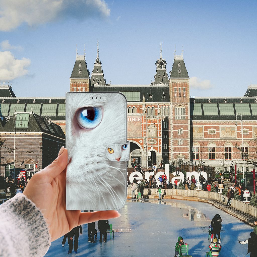 iPhone 13 Pro Max Telefoonhoesje met Pasjes Witte Kat
