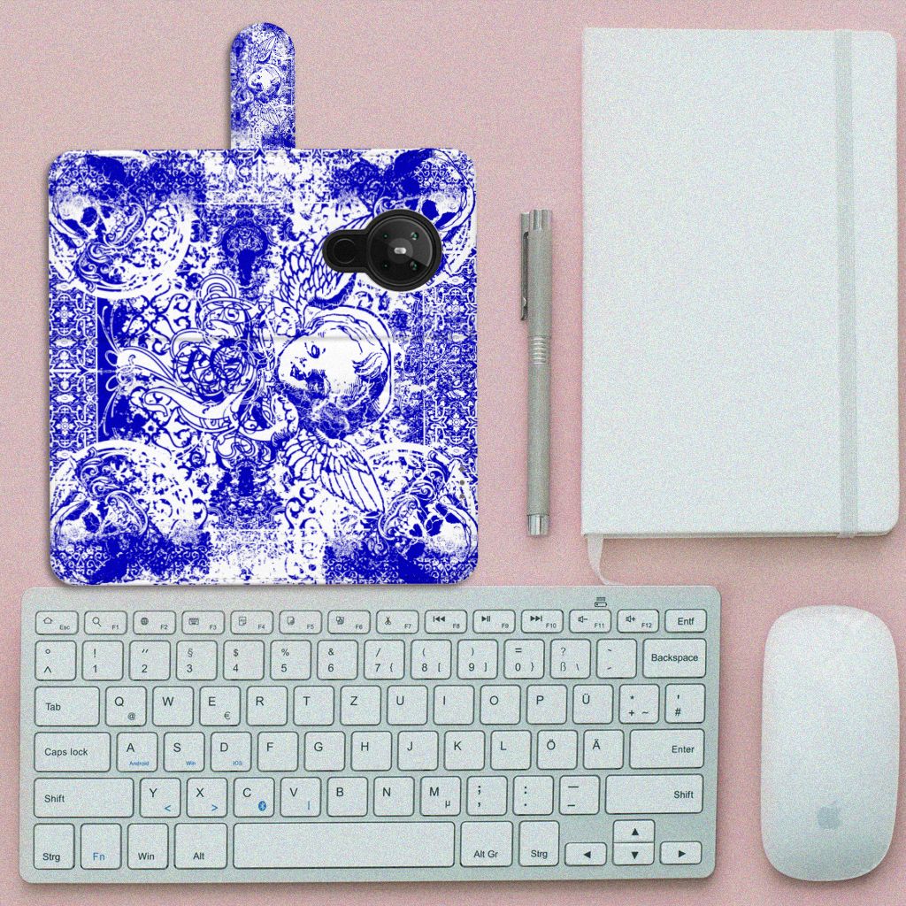 Telefoonhoesje met Naam Nokia 5.3 Angel Skull Blauw