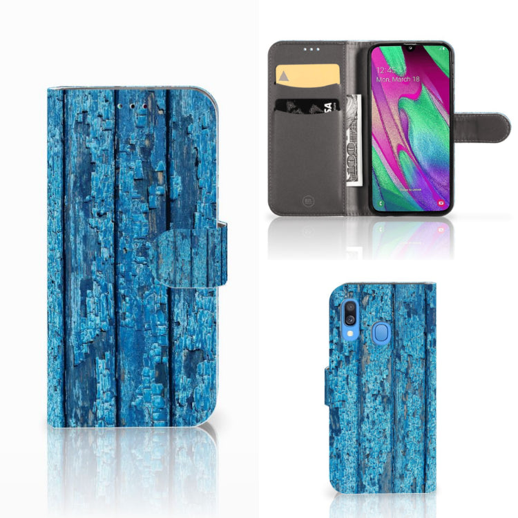 Samsung Galaxy A40 Book Style Case Wood Blue