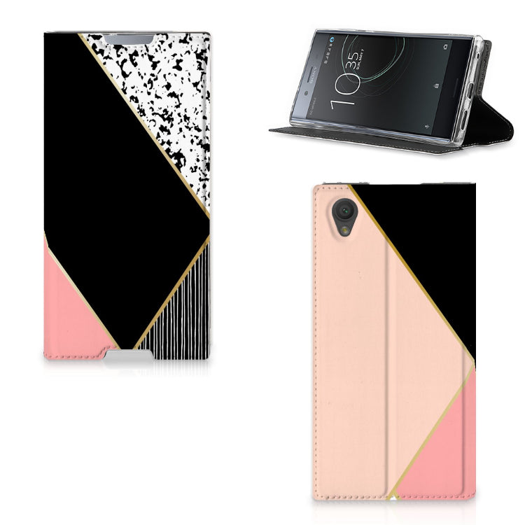 Sony Xperia L1 Stand Case Zwart Roze Vormen