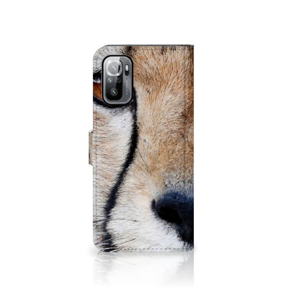 Xiaomi Redmi Note 10/10T 5G | Poco M3 Pro Telefoonhoesje met Pasjes Cheetah close-up van cheeta gezicht